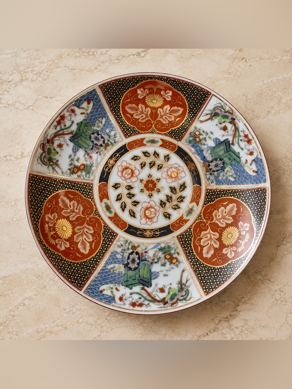 Vintage Japanese Wall Plates Imari Ware Vibrant Colors Blue Red Orange White 6.5